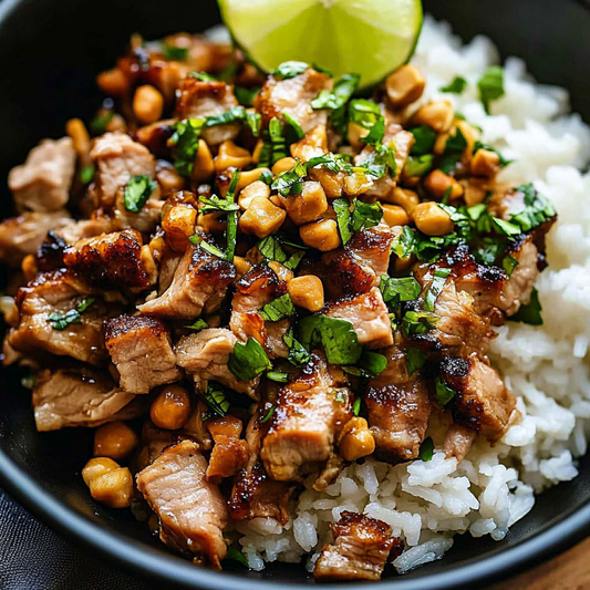 Ginger Lime Pork Over Rice With Roasted Carrots