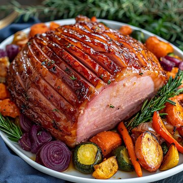 Baked Ham, Pumpkin Risotto & Roasted Roots Medley