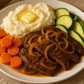 liver & onions with mashed potato, buttery carrots & ZUCCHINI